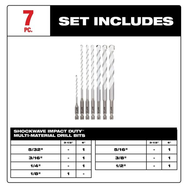 7 pc. SHOCKWAVE Impact Duty Carbide Multi-Material Drill Bit Set