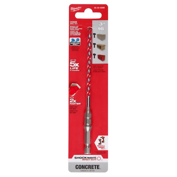 3/16 in. x 6 in. SHOCKWAVE Carbide Hammer Drill Bit for Concrete Screws