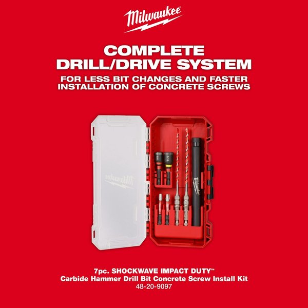 7 pc. SHOCKWAVE Impact Duty Carbide Hammer Drill Bit for Concrete Screw Installation Kit