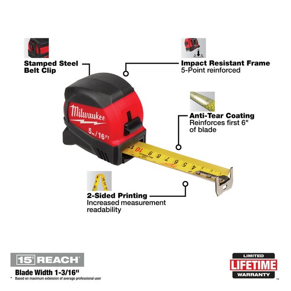 5M/16FT COMPACT WIDE BLADE TAPE MEASURE