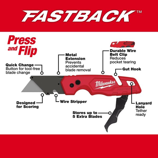 FASTBACK Folding Utility Knife with Blade Storage and 50 pc. Blades