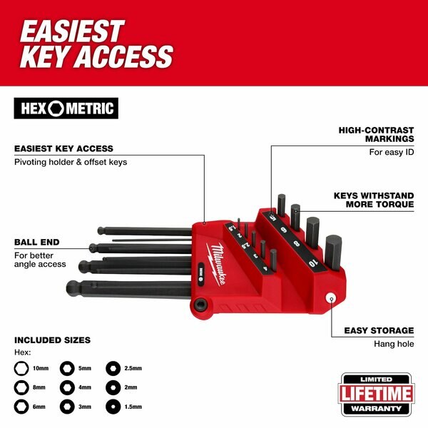 9-Key Ball End  L-Key Set - Metric