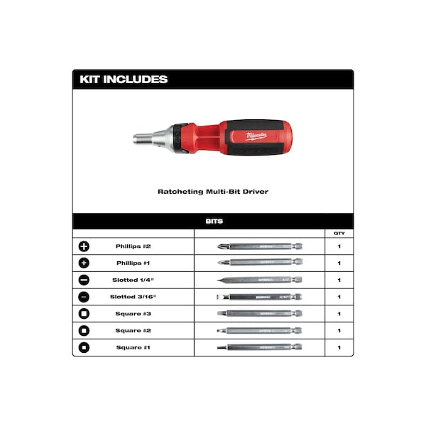 9-in-1 Square Drive Ratcheting Multi-bit Driver
