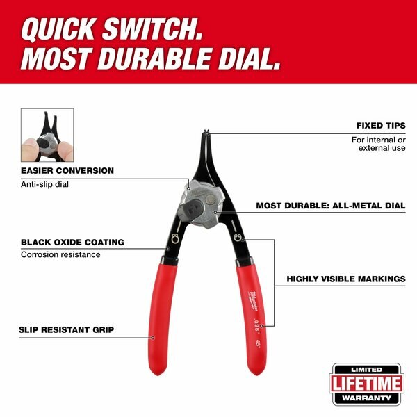 45 Degrees Convertible Snap Ring Pliers with .038 in. Tip