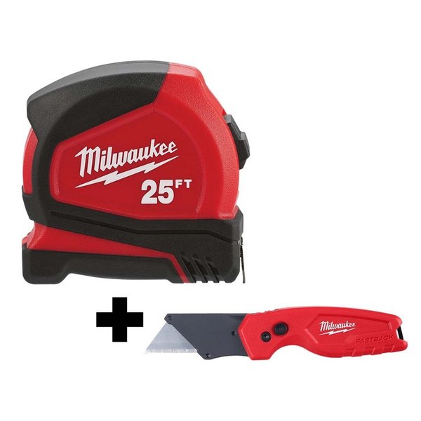 Tape Measure, 25ft, w/Fold Utility Knife
