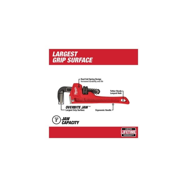 6 in L 3/4 in Cap. Cast Iron Straight Pipe Wrench