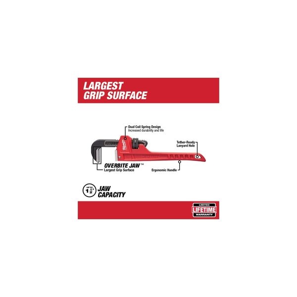 10 in L 1 1/2 in Cap. Alloy Steel Straight Pipe Wrench