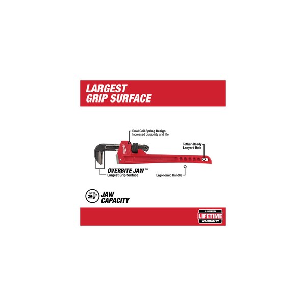 18 in L 2 1/2 in Cap. Alloy Steel Straight Pipe Wrench