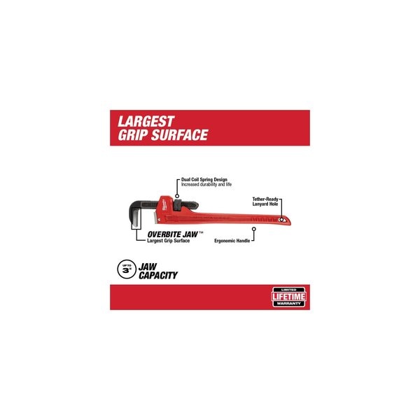24 in L 3 in Cap. Cast Iron Straight Pipe Wrench