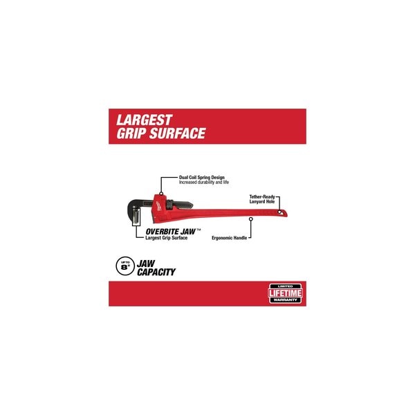 48 in L 8 in Cap. Cast Iron Straight Pipe Wrench
