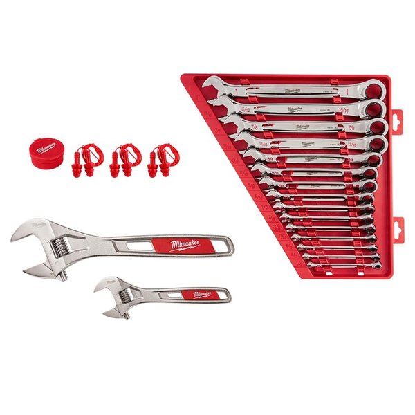 Wrench Set 2 PC 6â & 10â w 15 PC Ratcheting Wrench Set SAE & Ear Plugs