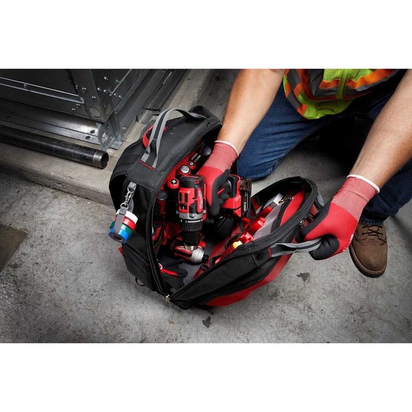 Tool Backpack , 1680D Ballistic Polyester , 48 Pockets, Red/Black ,