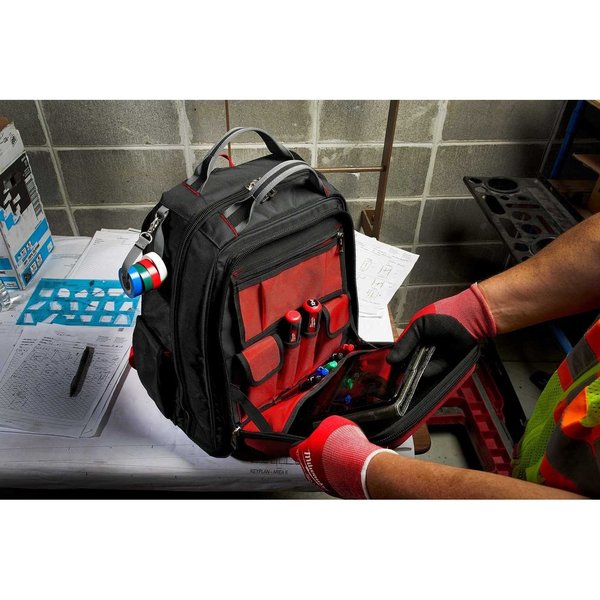 Tool Backpack , 1680D Ballistic Polyester , 48 Pockets, Red/Black ,