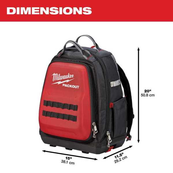 Tool Backpack , 1680D Ballistic Polyester , 48 Pockets, Red/Black ,