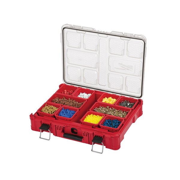 PACKOUT Tool Case, 10 Compartments, 19-3/4 in W x 15-1/2 in D x 4-5/8 in H, Red