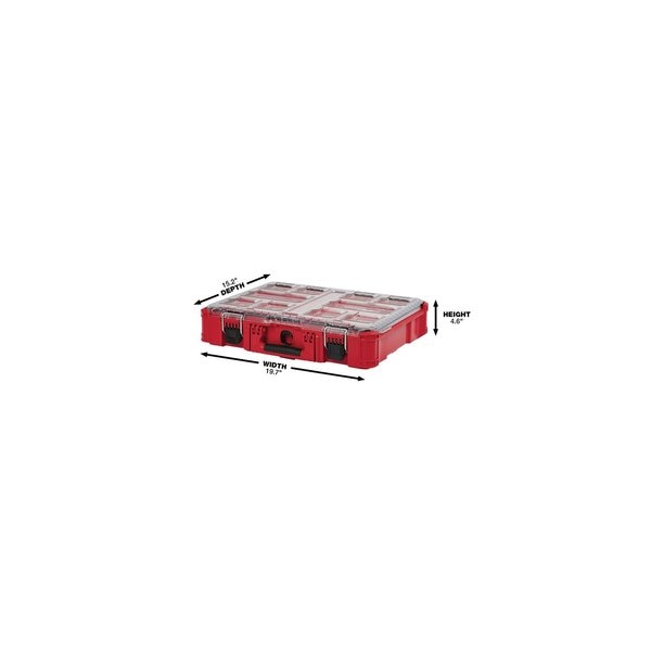 PACKOUT Tool Case, 10 Compartments, 19-3/4 in W x 15-1/2 in D x 4-5/8 in H, Red