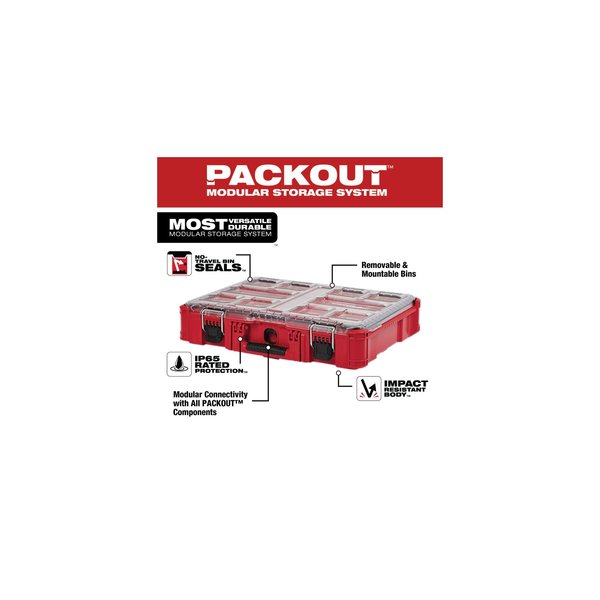 PACKOUT Tool Case, 10 Compartments, 19-3/4 in W x 15-1/2 in D x 4-5/8 in H, Red