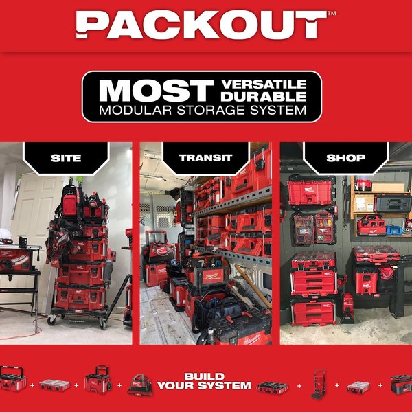 PACKOUT Tool Case, 10 Compartments, 16-3/8 in W x 16-1/4 in D x 2-1/2 in H, Red