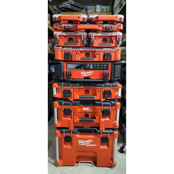 PACKOUT Tool Case, 10 Compartments, 16-3/8 in W x 16-1/4 in D x 2-1/2 in H, Red