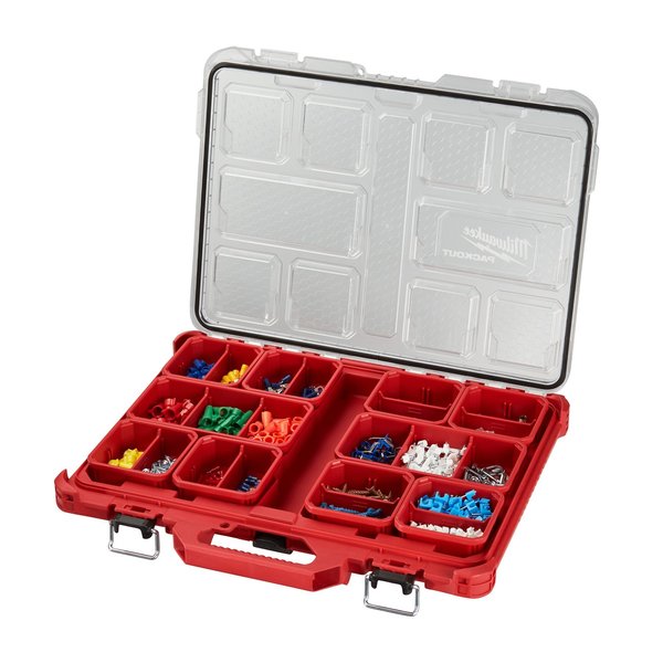 PACKOUT Tool Case, 10 Compartments, 16-3/8 in W x 16-1/4 in D x 2-1/2 in H, Red