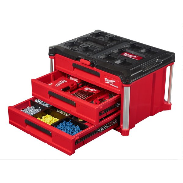 PACKOUT 3 Drawer Tool Box, 22 1/4 in W, 14 1/4 in D, 14 1/4 in H, Locking Security Bar