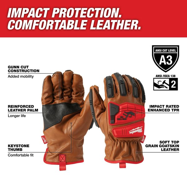 Impact Cut Level 3 Goatskin Leather Gloves - Medium
