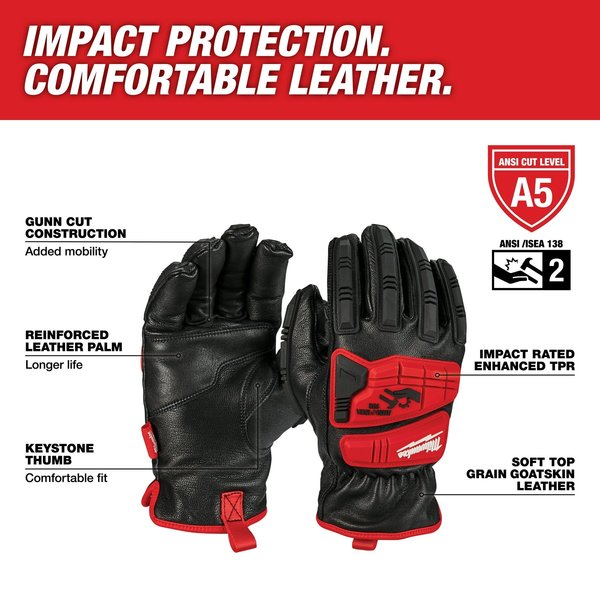 Work Gloves, Color Black/Red, 8 1/4