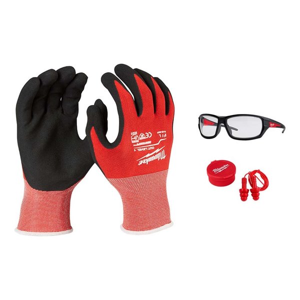 Cut Level 1 Nitrile Dipped Gloves, EXTRA Glasses AND 3 Pack Ear Plugs