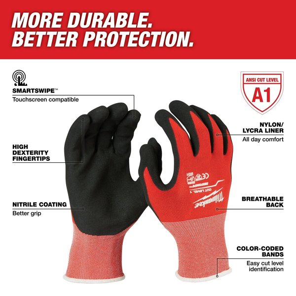Level 1 Cut Resistant Nitrile Dipped Gloves - X-Large (12 pair)