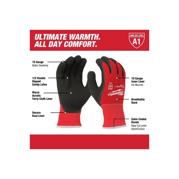 Level 1 Cut Resistant Latex Dipped Insulated Winter Gloves - 2X-Large