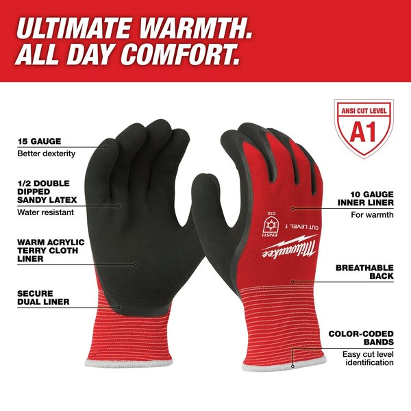 Level 1 Cut Resistant Latex Dipped Insulated Winter Gloves - X-Large