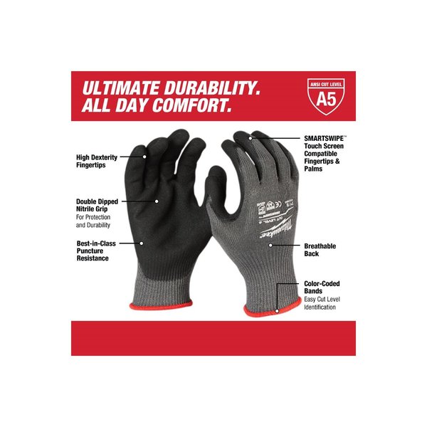 Level 5 Cut Resistant Nitrile Dipped Gloves - Large (12 pair)
