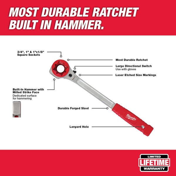 Lineman's High Leverage Ratcheting Wrench with Milled Strike Face