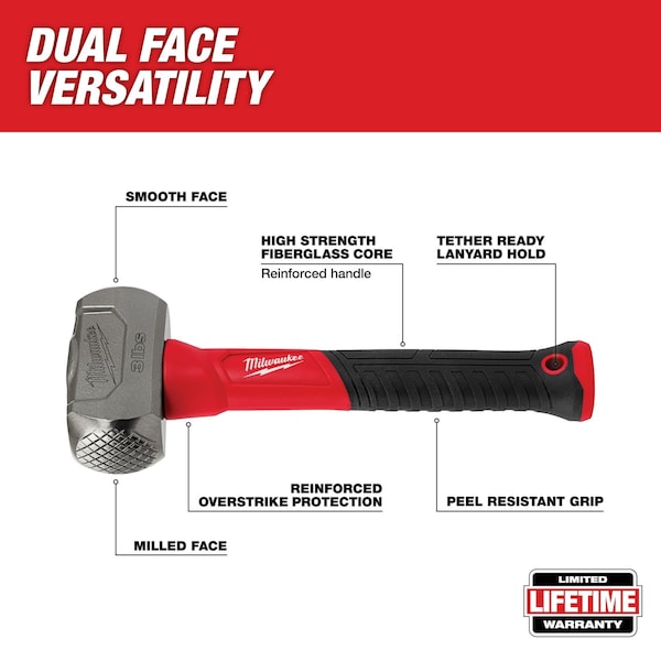 3 lb Drilling Hammer, 11 in L Fiberglass Handle, Forged Steel Head