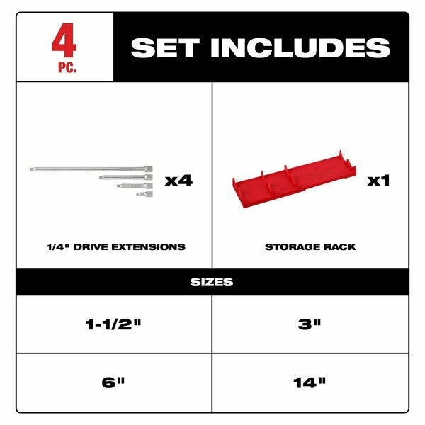 4 pc. 1/4 in. Drive Extension Set