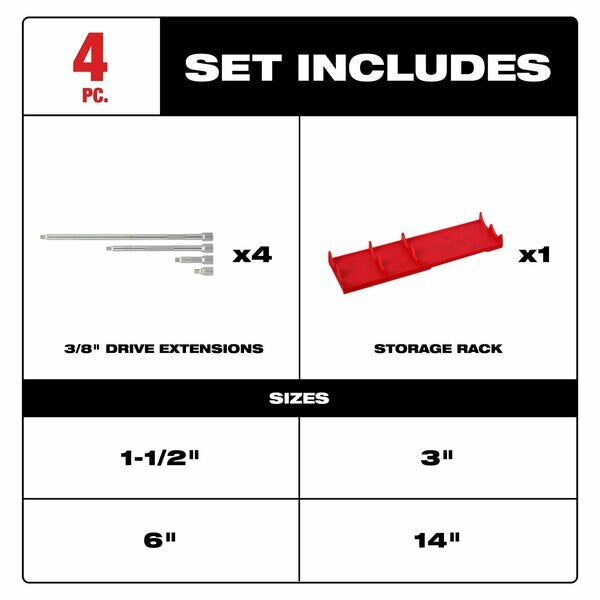 4 pc. 3/8 in. Drive Extension Set