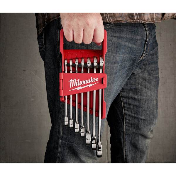 Ratcheting Combination Wrench Set, SAE, 3/8 in to 3/4 in Head Sizes, 12 Points, 7-Piece