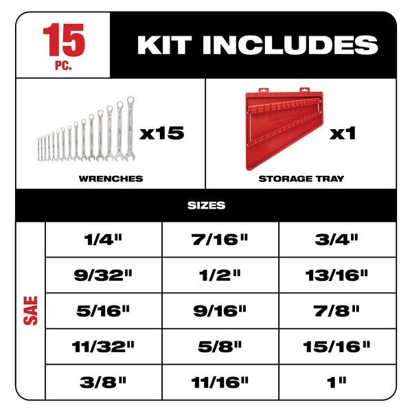 15 pc. SAE Combination Wrench Set