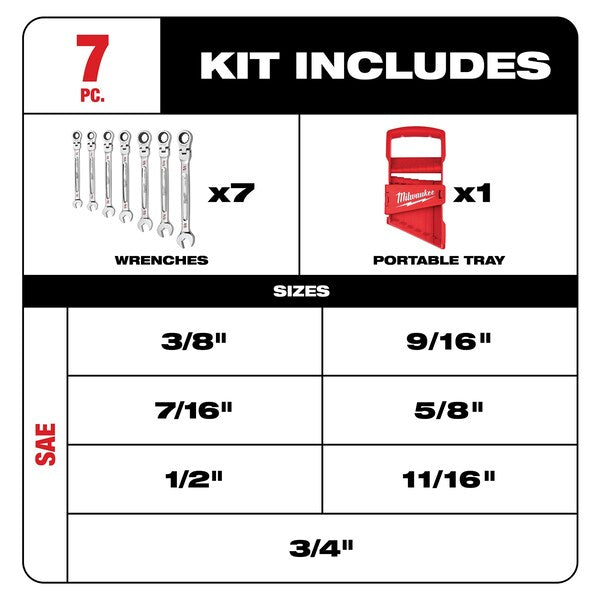 7 pc. SAE Flex Head Combination Wrenche Set