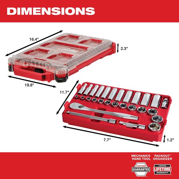 3/8â Drive 28pc Ratchet & Socket Set w/PACKOUT Compact Organizer - SAE