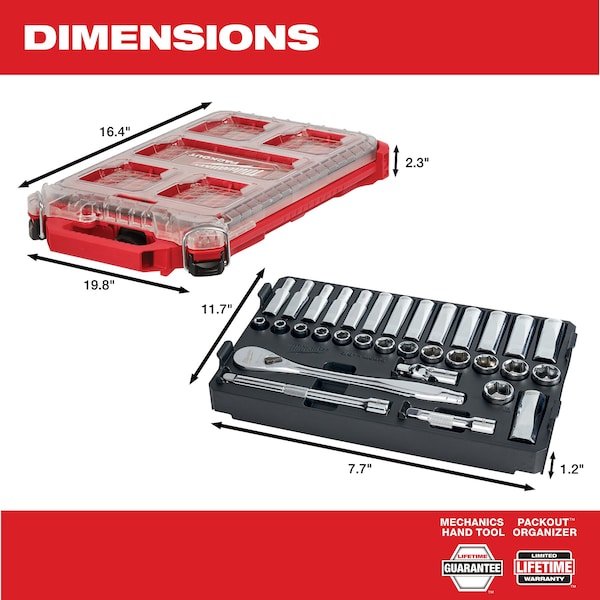 3/8 in Drive Ratchet & Socket Set, Metric, 32 pcs