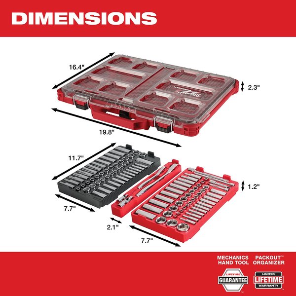 Ratchet & Socket Set, 1/4 in, 3/8 in Drive Size, 90 Geared Teeth, Metric, SAE, 106-Piece