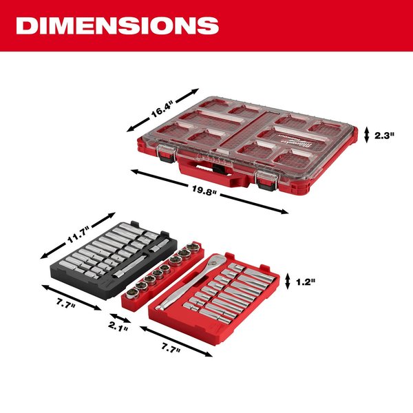 47 pc. 1/2 in. Drive SAE and Metric Ratchet and Socket Trays for PACKOUT Low-Profile Organizer