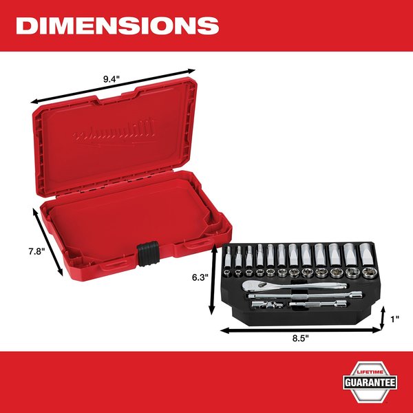 28 pc. 1/4 in. Drive Metric Ratchet and Socket Set with FOUR FLAT Sides