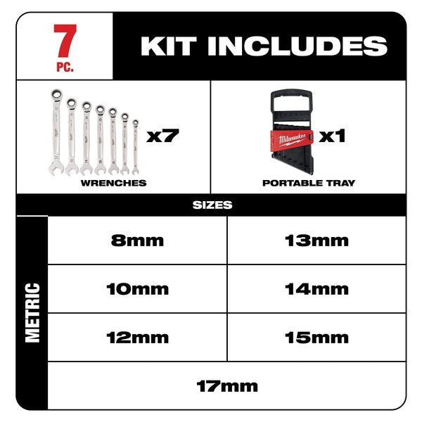 Metric Ratcheting Combination Wrench Set, 7-Piece