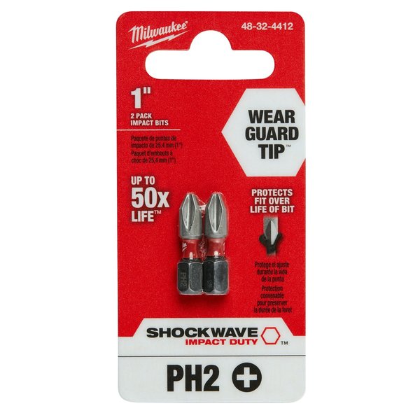 SHOCKWAVE 1 in Phillips #2 Impact Duty Power Bit, 2-Piece Pack