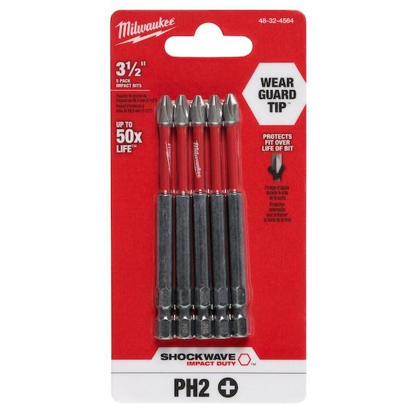 SHOCKWAVE 3-1/2 in Phillips #2 Impact Duty Power Bit, 5-Piece Pack