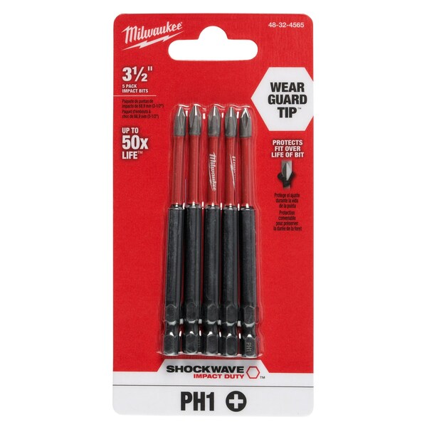 3-1/2 in. Phillips #1 SHOCKWAVE Impact Duty Power Bit (5 pk)