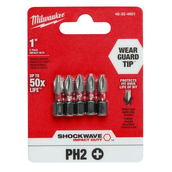 SHOCKWAVE 1 in Phillips #2 Impact Duty Power Bit, 5-Piece Pack