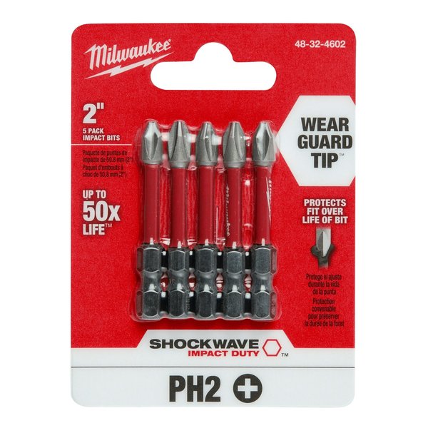 SHOCKWAVE 2 in Phillips #2 Impact Duty Power Bit, 5-Piece Pack